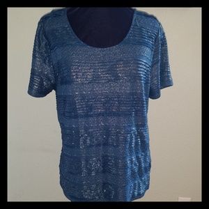 CJ Banks silver & teal ruffle top Size XL